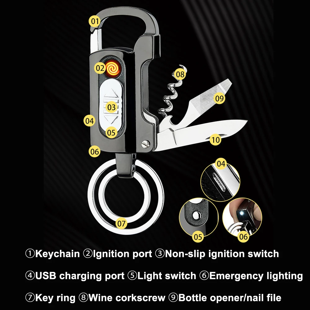 Mini Keychain Ľahšie Kuchyňa Vývrtka USB Plnenie Zapaľovačov Prenosné Camping Ľahšie Multifunkčné Vonkajšie Vnútorné Nástroje
