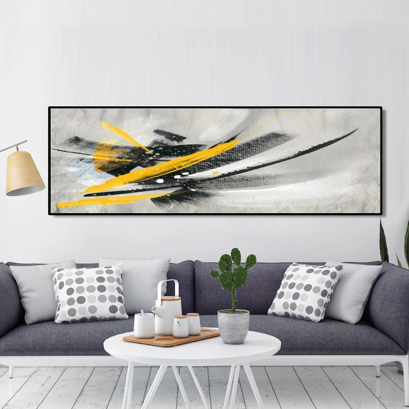 Minimalistický, Čierna a Žltá Abstraktnú olejomaľbu na Plátne Nordic Plagáty a Tlačí na Steny Umenie Fotografie pre Obývacia Izba Dekor