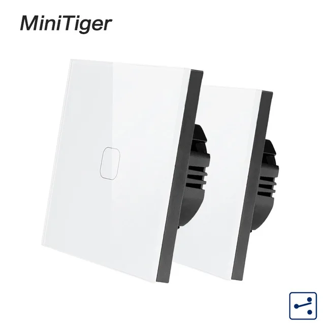 Minitiger 1 Gang 2 tak Normy EÚ Ovládanie Wall Dotykový Displej Prepínač,Biela Krištáľové Sklo Panel,cross/cez spínač,2ks/bal