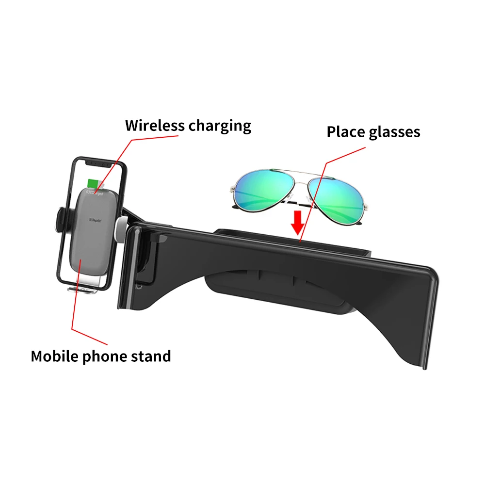 Mobilný telefón bezdrôtový nabíjací držiak pre Tesla Model 3 multifunkčné bezdrôtové nabíjanie slnečné okuliare úložný box držiaka telefónu