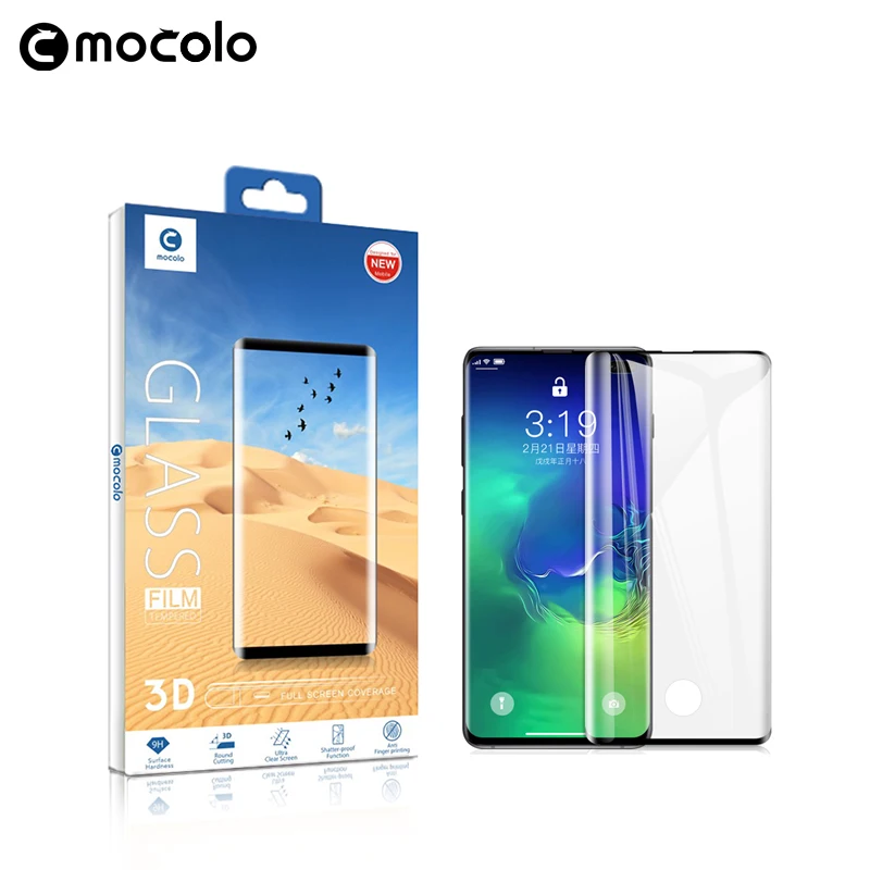 Mocolo 3D Zakrivené Obrazovke Odtlačkov prstov Odomknúť Sklo na Samsung Galaxy s rezacím zariadením S10 Tvrdeného Skla Film Kryt Screen Protector pre S10 PLUS