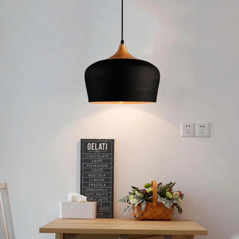 Moderné lampy prívesok svetlá Dreva a hliníkové svietidlo s priemerom 30 cm, reštaurácia, bar kávy jedáleň LED závesné svietidlo