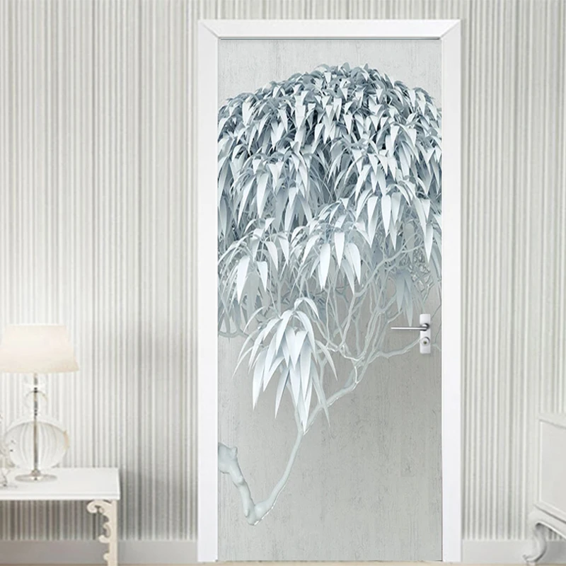 Moderné Nordic Štýl Tvorivé Strom Dvere Nálepka, 3D Stereo Listy nástenná maľba PVC Nepremokavé Kuchyňu, Kúpeľňu Dvere Plagát 3D Home Decor