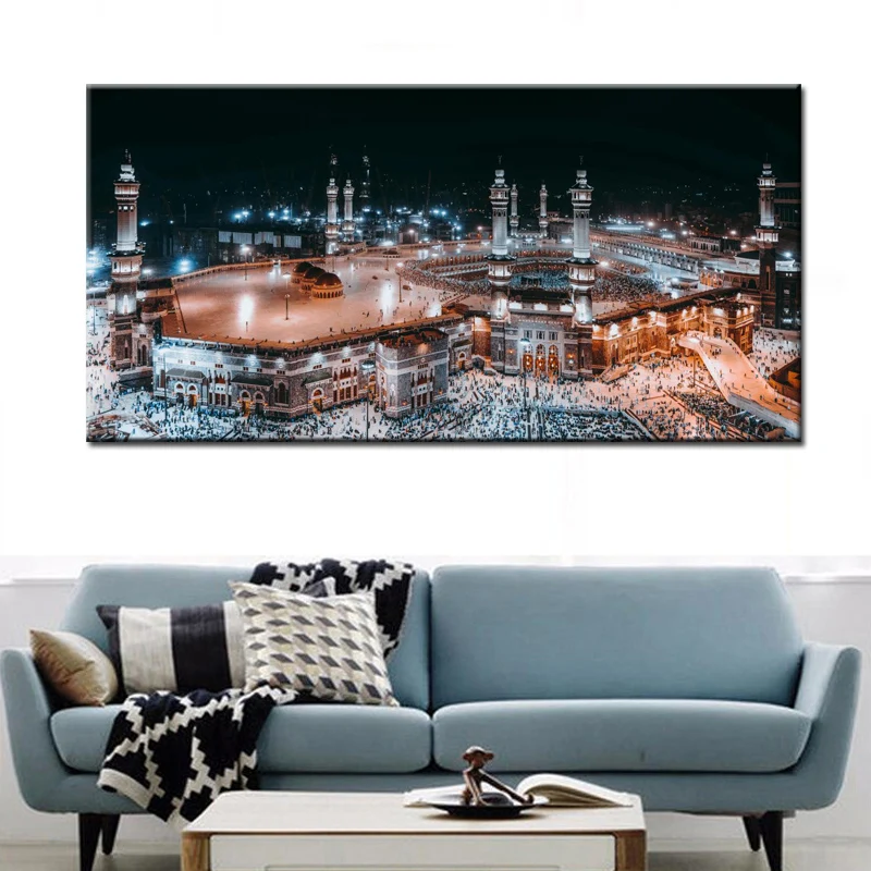 Moderné Nástenné Art Mekky Islamskej Na Caaba Krajiny Plátno Maľovaní Plagátov a Vytlačí na Stenu Obrázky Pre Obývacia Izba Domova