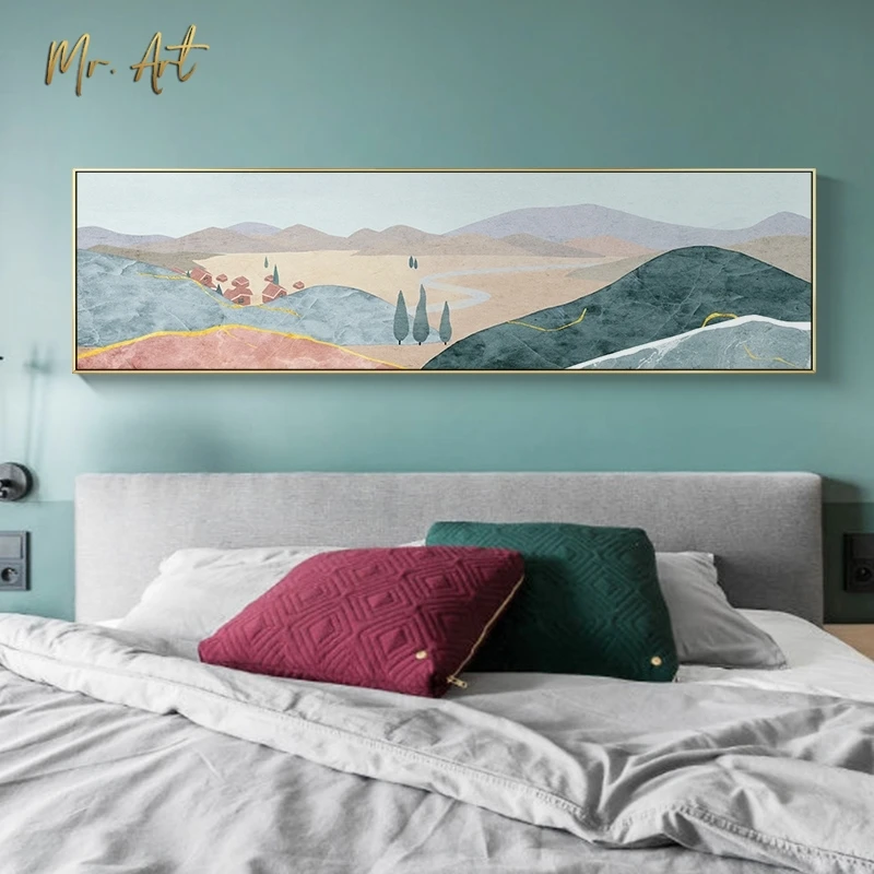 Moderné Plátno na Maľovanie Akvarel Hory a Jazero Posteli Plagát na Stenu Umenie Obrázky, Obývacia Izba, Spálňa Nordic Domova