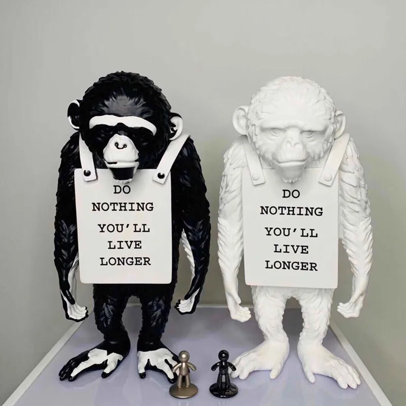 Moderné Umenie Banksy Opice Ulici Black a White Monkey Socha Tvorivé Živice Umenie a Remeslá Robiť Nič a Budete Žiť Dlhšie Ozdoby