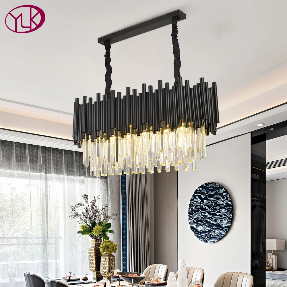 Moderné čierne krištáľový luster pre jedáleň luxusné oválne, krištáľové lampy domáce dekorácie reťaz led cristal svietidlá