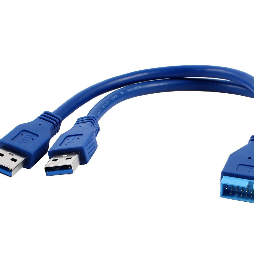Modrá 2 Port USB 3.0 Typ A Mužov na 20 Pin Hlavičky Muž Adaptér Kábel Kábel