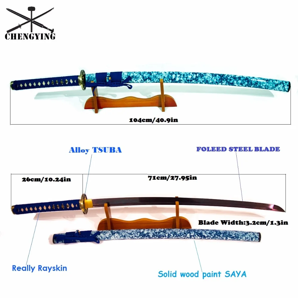 Modrá Celadon Porcelánu štýl SAYA skladacie ocele olej-ochladzovací samuraj meč katana bojovej pohotovosti ostré