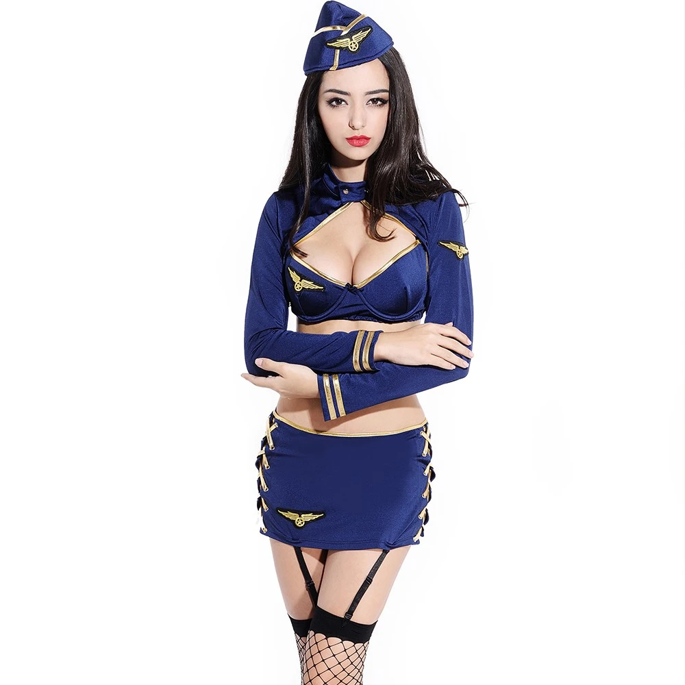 Modrá Letuška Cosplay Uniformy Sexy Žena Zamestnanca, Servírka Kostým Pokušenie Leteckej spoločnosti, Hostesky, hranie Rolí Oblečenie sexy kostýmy