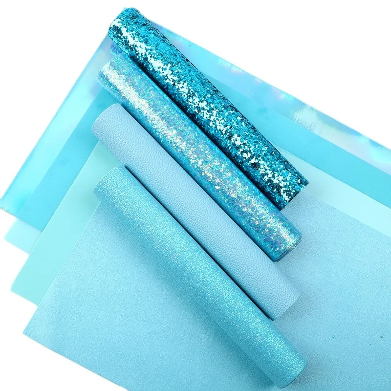 Modrá Séria Kožený Set (8 Ks/set) 20x34cm Diy Lesk Syntetické PU Kožené List, Textílie, Umelé Kože Faux Kožené