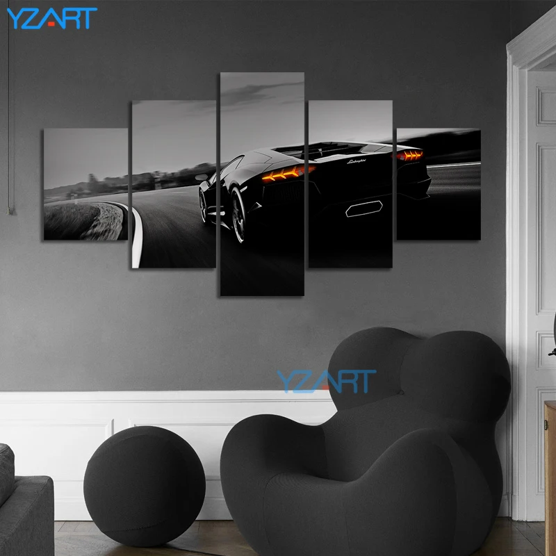 Modulárny Obrázok Steny v Obývacej Izbe Umelecké Plátno Čierne Športové Auto Plagát Dekorácie 5 Kusov Lamborghini 5 Maľovanie HD Tlač Fotografií