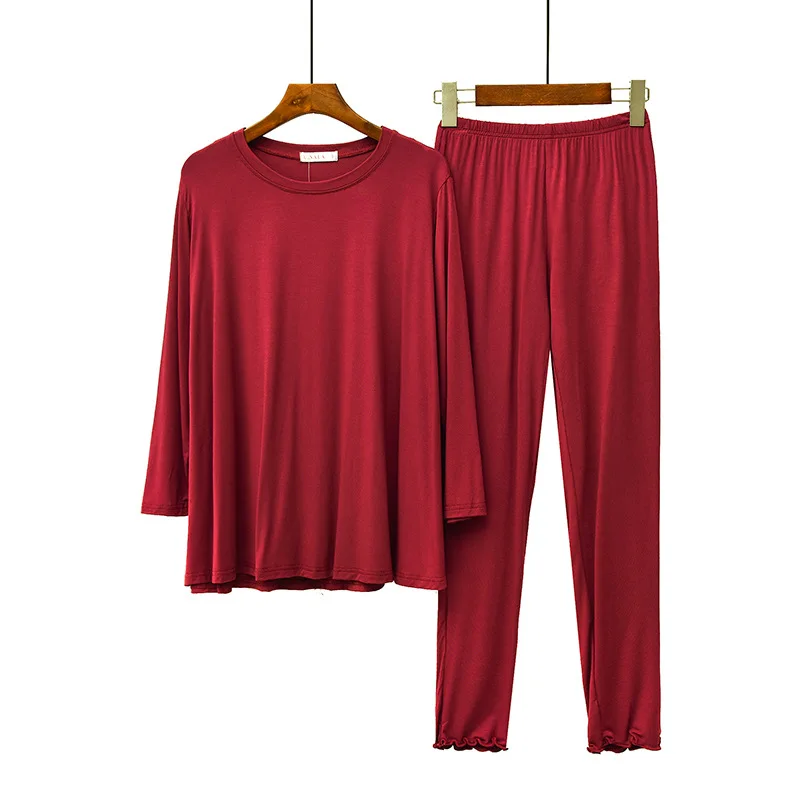 Modálne Pyžamo Ženy Jar Jeseň Voľné Nohavice Dlhý Rukáv Macaron Multicolor Vyhovovali Pohodlné Priedušná Elastická Domáce Oblečenie