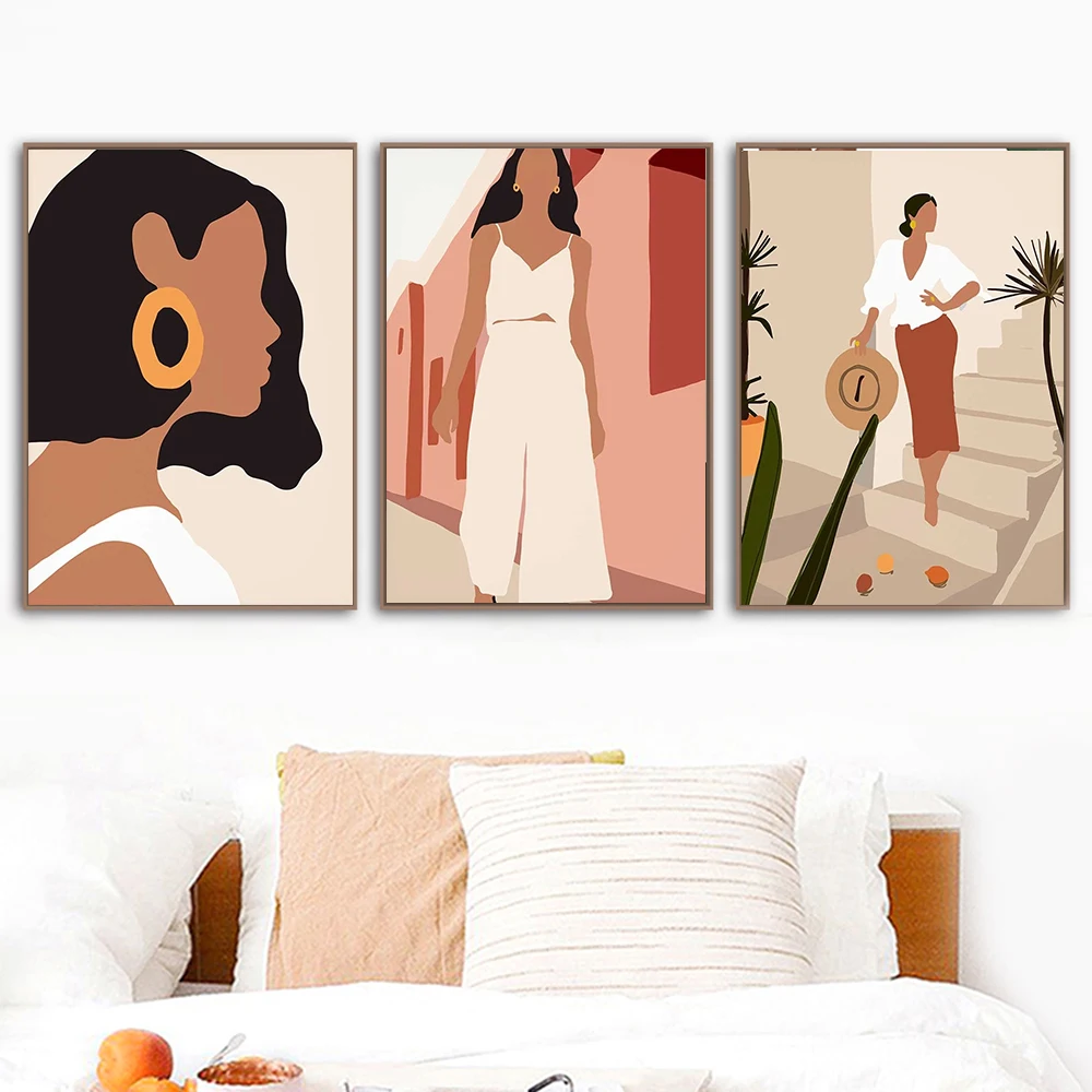 Monstera Dievča Orange Avokádo Abstraktné Nordic Plagáty A Tlačí Na Steny Umelecké Plátno Na Maľovanie Obrazov Na Stenu Pre Obývacia Izba Dekor