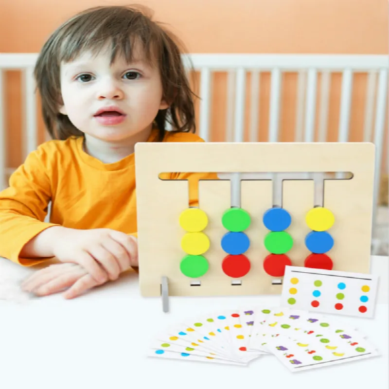 Montessori dual-purpose drevené štyri farebné ovocie logická hra osvietenie učebných pomôcok detí raného vzdelávacie hračky