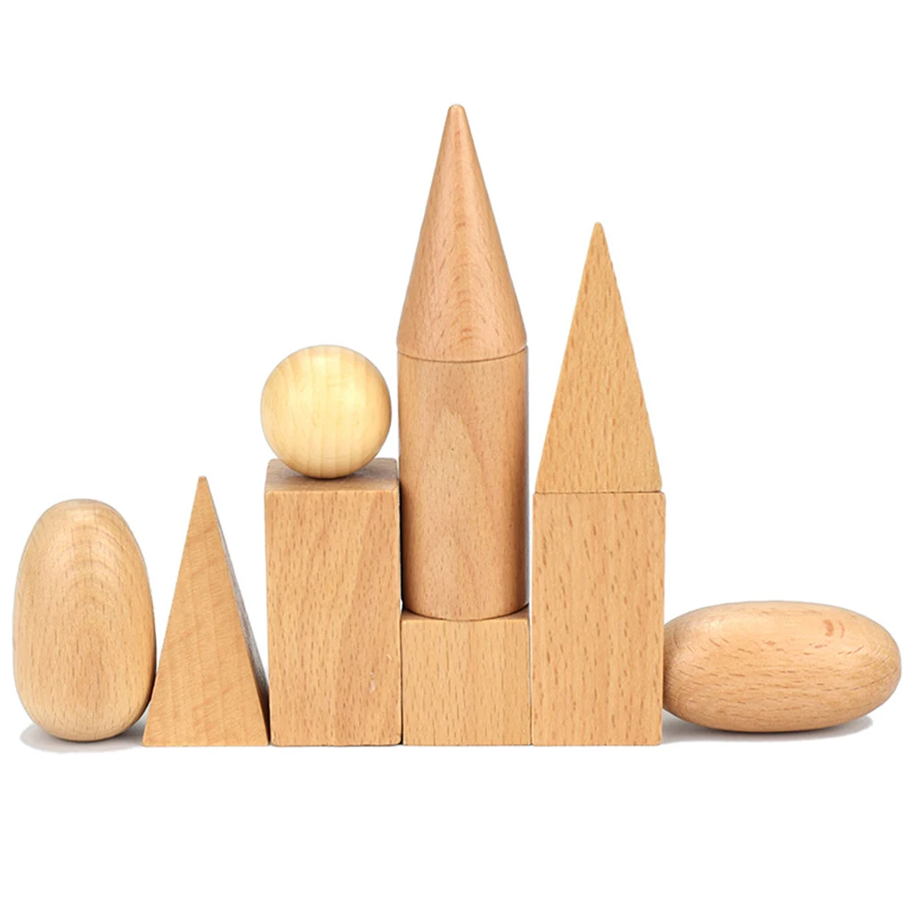 Montessori Vzdelávacie Hračky - Sada 10 Drevené Geometrických Telies, 3D Tvary