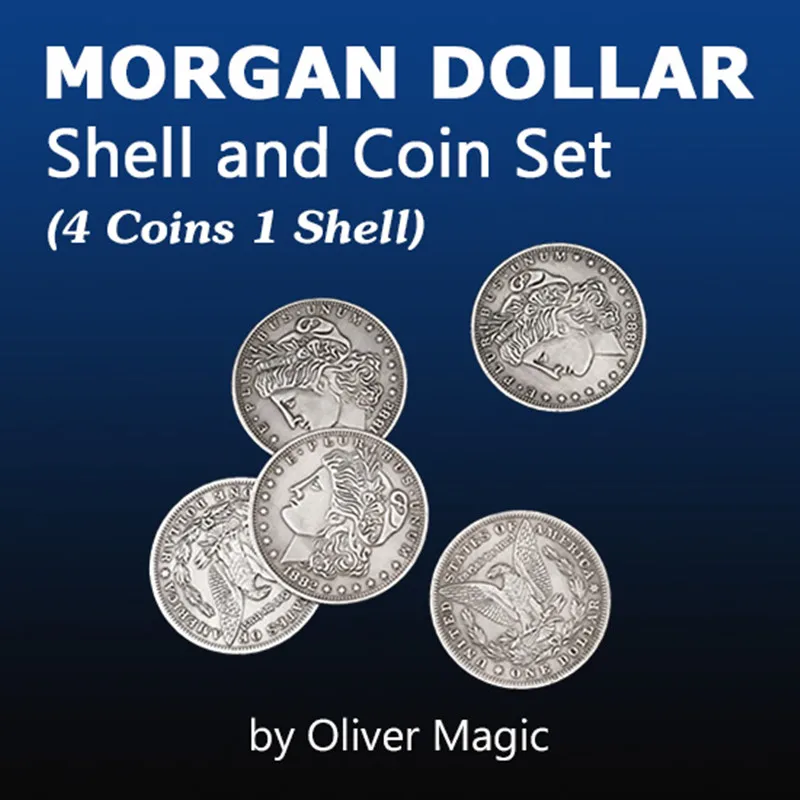Morgan Dolár Shell a Súbor Mincí (4 Mince 1 Shell) Oliver Magický Trik zblízka Magic Rekvizity Mince Magic Kúzelník Ilúzie
