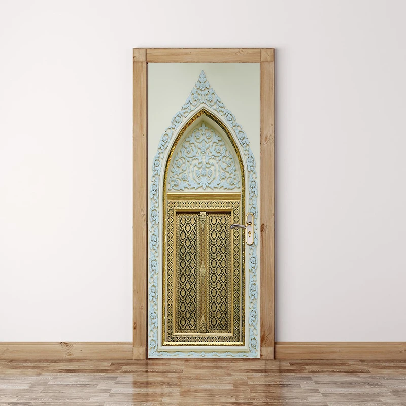 Moslimské Štýl Dverí Nálepky Drevené Dvere, Renovácie, Spálne, Obývacia Izba, Dvere, Domáce Dekorácie, Samolepiace Nepremokavé Nálepky