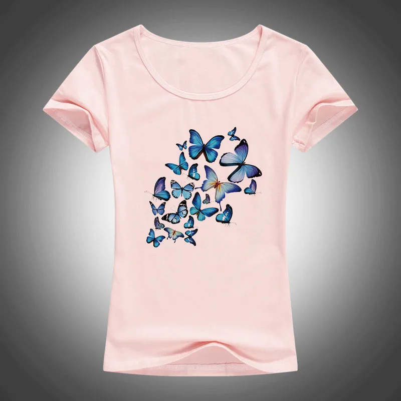 Motýle Potlačené bavlnené tričko Ženy Tričko Harajuku Camisetas Mujer lete krátky rukáv Topy o-neck tričko Tees Femme 1903