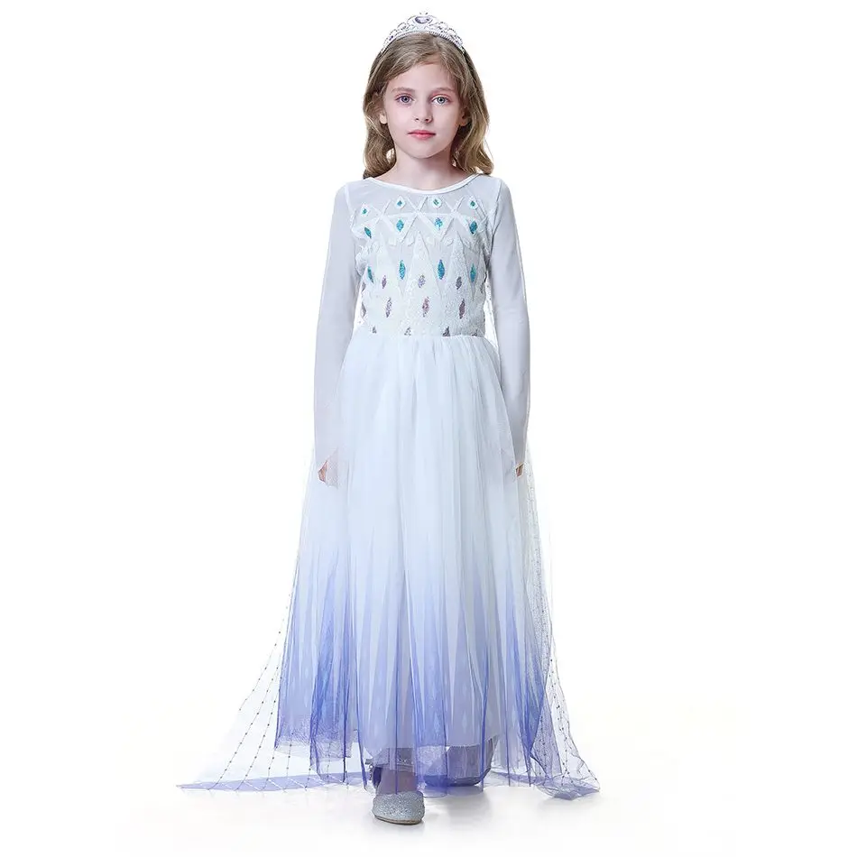MUABABY Nové Elsa 2 Princezna Kostým pre Dievčatá, Dlhý Rukáv Sequin Biele Šaty s Maskou Deti Snowflake Halloween Party Šaty