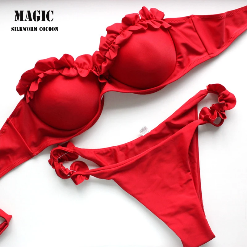 Multi-farebné Kvetinové Bikini Set 2018 Nové Push Up Plavky Červená Modrá Kúpanie Sexy Štýl Brazílskych Žien Plavky Ženských Plaviek