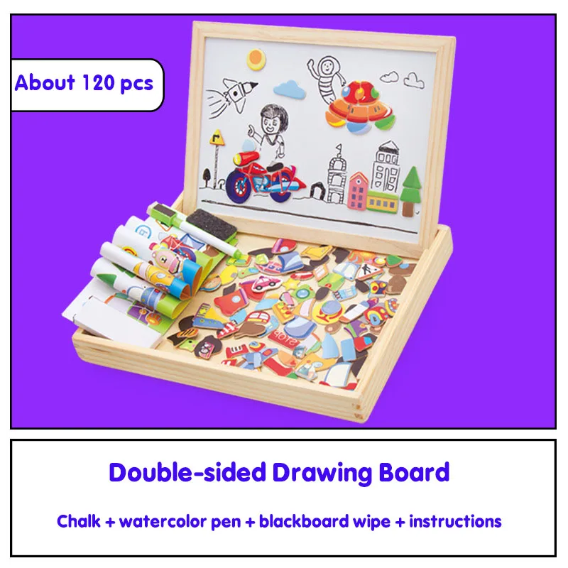 Multifunkčné Drevené Magnetické Hračky pre Deti, 3D Puzzle, Hračky Pre Deti Vzdelávania Zvierat Drevená Tabuľa Deti Kreslenie Hračky