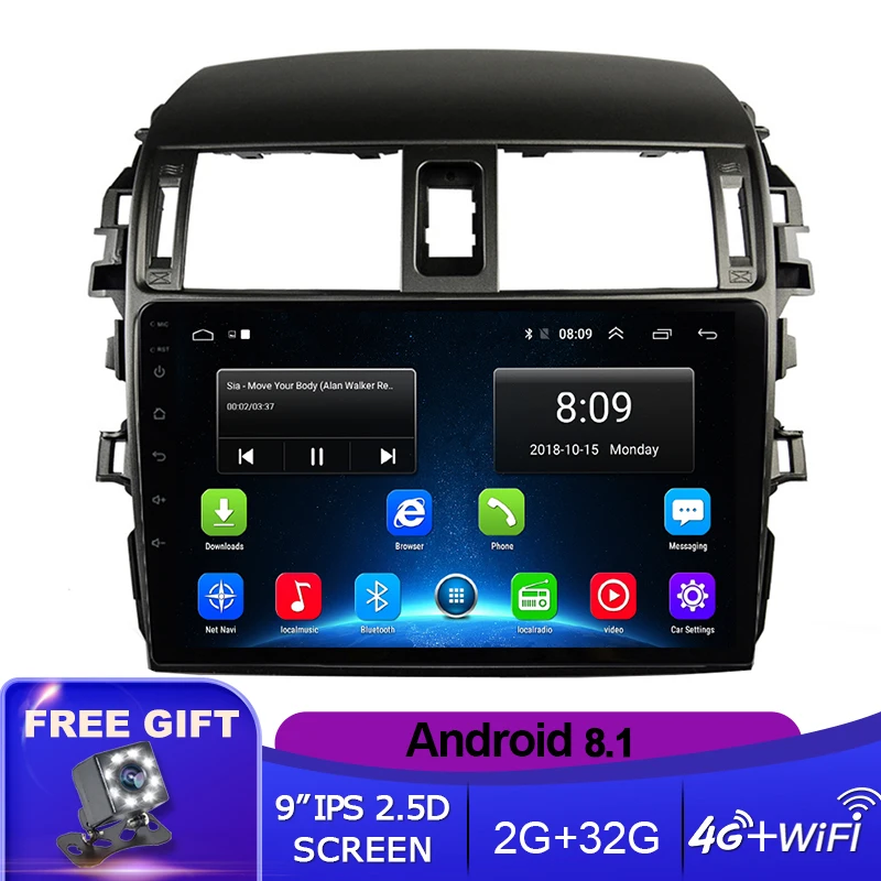 Multimediálne autorádio Player Android 8.1 Stereo GPS Navigácie 2 din Pre Toyota Corolla E140/150 2008 2009 2010 2011 2012 2013