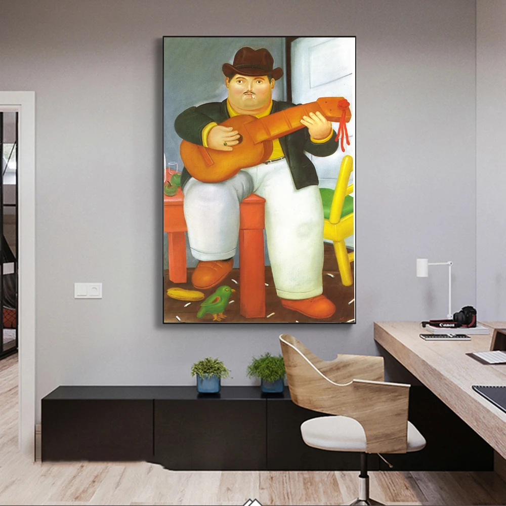 Muž s Gitarou Tým, že Fernando Botero Známeho diela Maľby Bailarina Plátno Umenie olejomaľba na Obývacia Izba Domova (Bez Rámu)