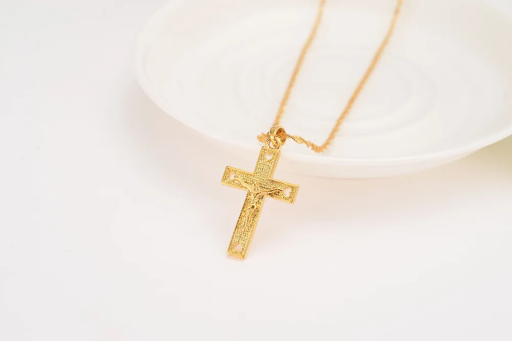 Muži 24 k Solid Gold GF Kríž Náhrdelníky Veľkoobchod Kríž Prívesok Ženy Šperky, Módne Ježiš Dekorácie Šaty