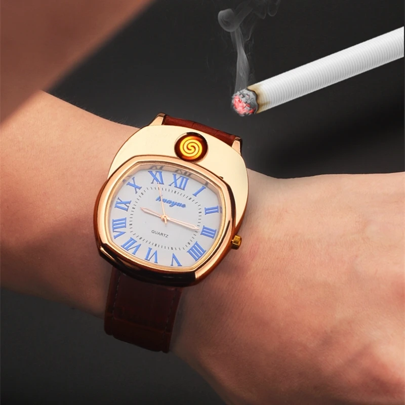 Muži sledovať Ľahšie sledovať Vetru quartz USB Nabíjanie Cigaretový Zapaľovač Hot Príležitostné športové náramkové hodinky hodiny Vojenské A0688