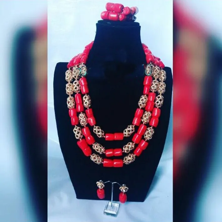 Móda Afriky Coral Svadobný náhrdelník Šperky Set Dubaj Zlatá Guľôčka Svadobné Šperky Set 2019 Populárny Štýl Doprava Zadarmo BN498