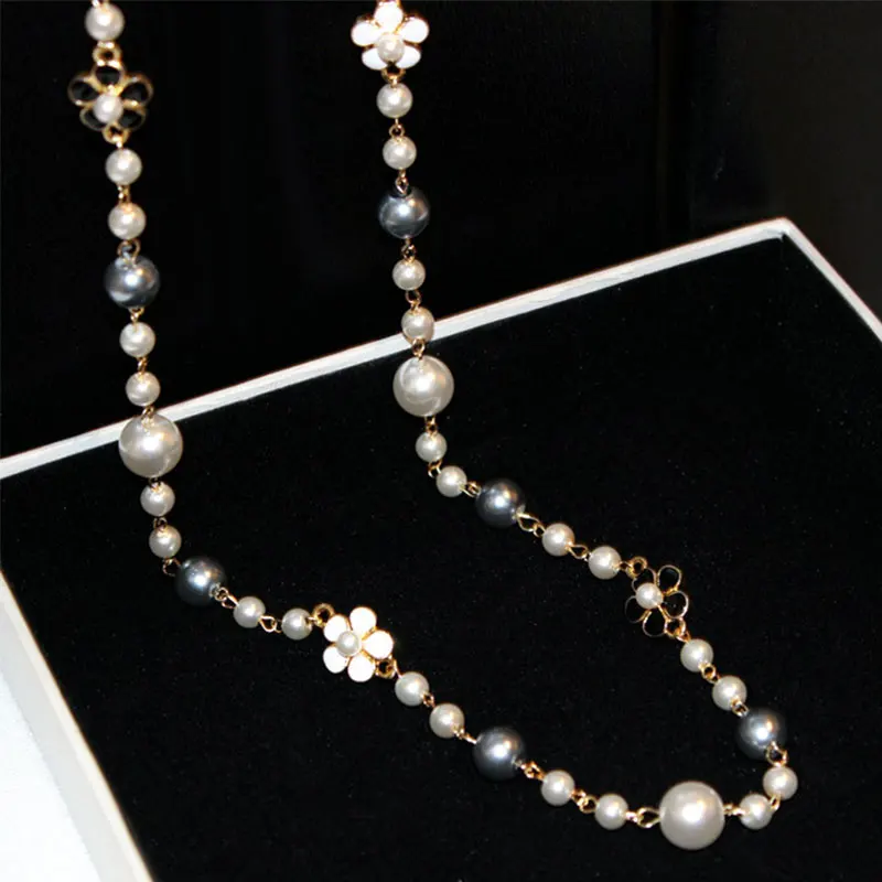 Móda Klasické Dvojité Vrstvy Simulované Perlový Náhrdelník Pre Ženy Bijoux Luxusné Šperky Dlhý Náhrdelník Jemné Darčeky Pre Matku