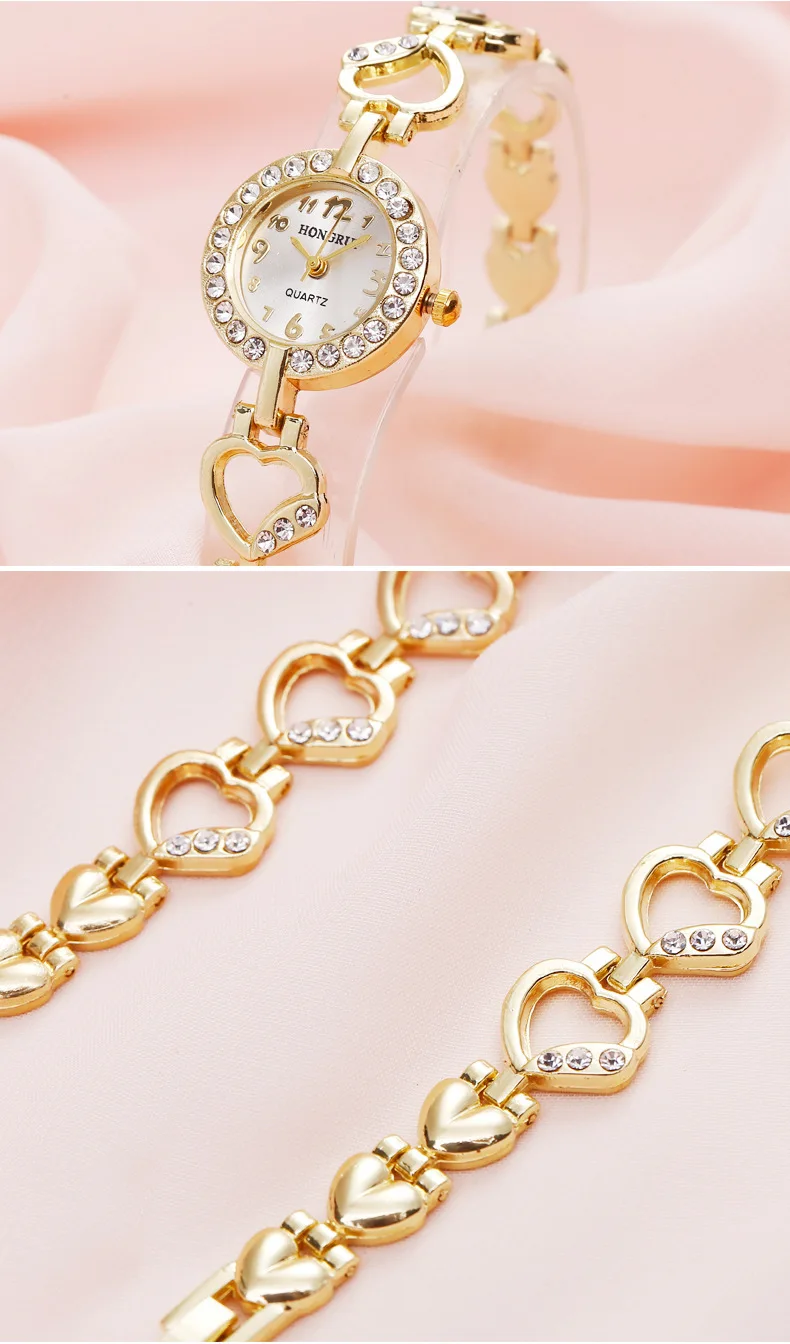 Móda láska srdce tvar diamantu zliatiny kovov náramok hodiniek nové populárne lady ženské šaty malé dial quartz náramkové hodinky