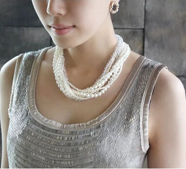 Móda Multi vrstvy Napodobňované Pearl Golier Náhrdelníky Vyhlásenie Choker Collier Perlas Šperky pre ženy, Bižutériou