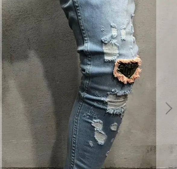 Móda Nový Muž otvor odznak výšivky džínsové nohavice nohavice pánske streetwear hiphop chudá Bežné Patch Džínsy