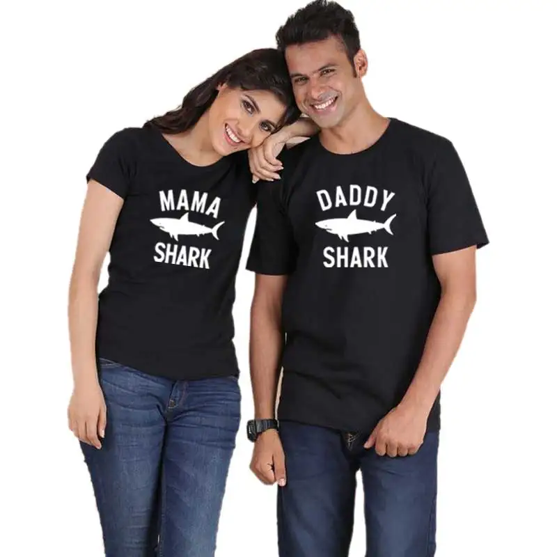 Móda rodina oblečenie dady mommmy Bežné Tričko rodina pozrieť MAMA OTEC Žralok vzor krásne T-shirt pár rodiny vzhľad, oblečenie