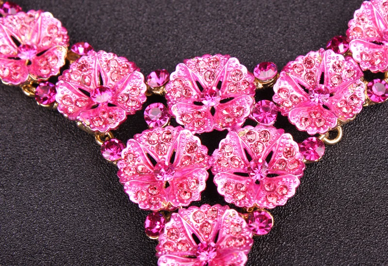 Móda Ružové Kvety Crystal Svadobné Šperky Sady Svadobné Party Kostým Šperky Indiánsky Náhrdelník Náušnice, Sety Pre Nevesty Ženy