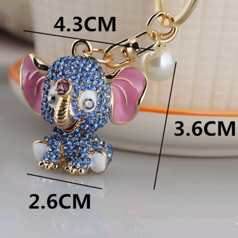 Móda slon keychain crystal roztomilý malý modrý slon prívesok Dievča Drahokamu Taška Prívesok Šperky