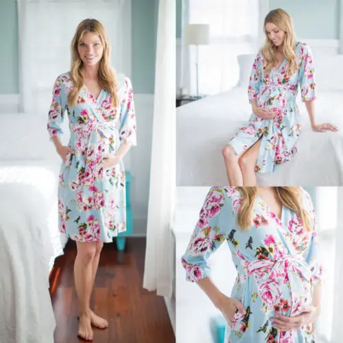Móda Tehotenstva Kvetinový Sleepwear Ženy Materskej Bavlna Kimono Sleepwear Kvetinový Nightgown Pajama Ošetrovateľskej Šaty Župan