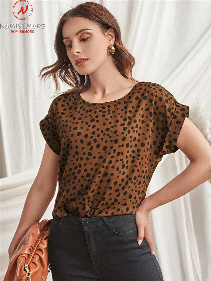 Móda Ženy Príležitostné Voľné T-Shirts Rôznorodému Dizajnu, O-Krku Krátky Rukáv Leopard Listy Dot Tlače Pulóvre Top pre Streetwear