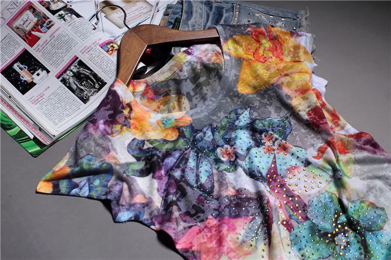 Módne farebné kvetinové vytlačené t shirt ženy letné top 5XL krátky rukáv o-krku tenké grafické tees camisetas verano mujer 2020