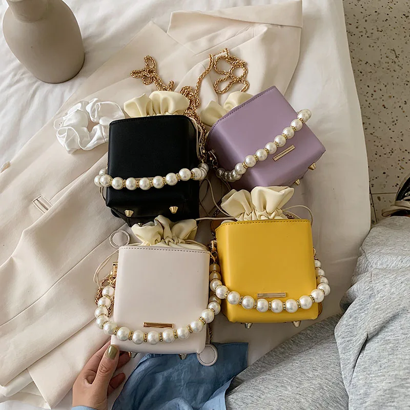 Módne Fialové Pearl Reťazca Taška cez Rameno Vedro Vrece luxusné kabelky ženy tašky dizajnér sac hlavný crossbody tašky pre ženy