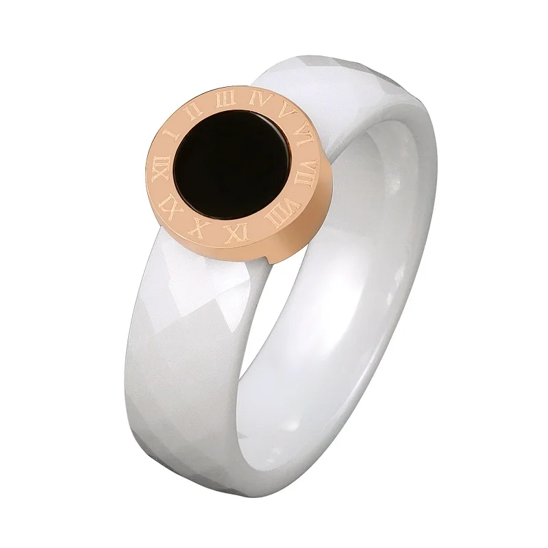 Módne Jednoduché Rez Biele Keramické Stohovanie Krúžok 3 Farby Necitlivá Veľký Čierny Kameň Rímske Číslice Prstene Pre Ženy Šperky