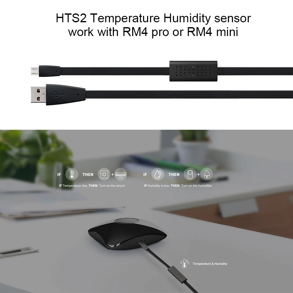Najnovšie Broadlink HTS2 USB Port Tempetature Vlhkosť Senzor Detektora Pracovať S Broadlink RM4 mini RM4 Pro Smart Remote