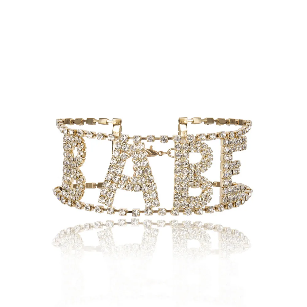 Najnovšie módne šperky Náhrdelníky Crystal anglickej abecedy BABE reťazca Prívesok Dlhý Náhrdelník Pre Ženy Strany Módne Šperky