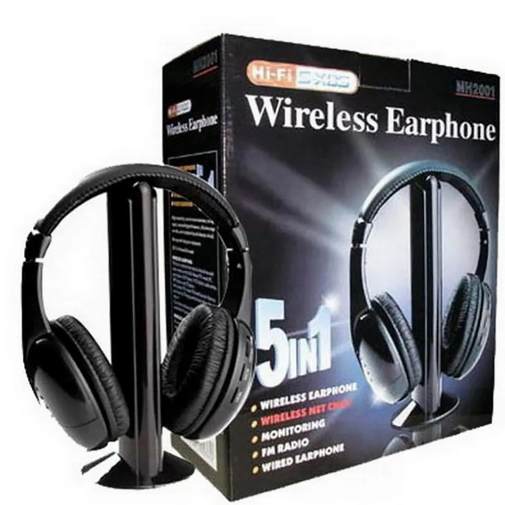Najpredávanejšie 5in1 Hi-Fi Bezdrôtové Slúchadlá Slúchadlá Slúchadlá pre PC, Notebook, TV, FM Rádio, Podpora MP3, Veľkoobchod a Dropshipping