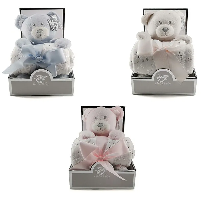 Nastaviť medvedík s deka baby hviezdy darček novorodenca, krásna detská deka s Zvierat náplň, mäkká deka