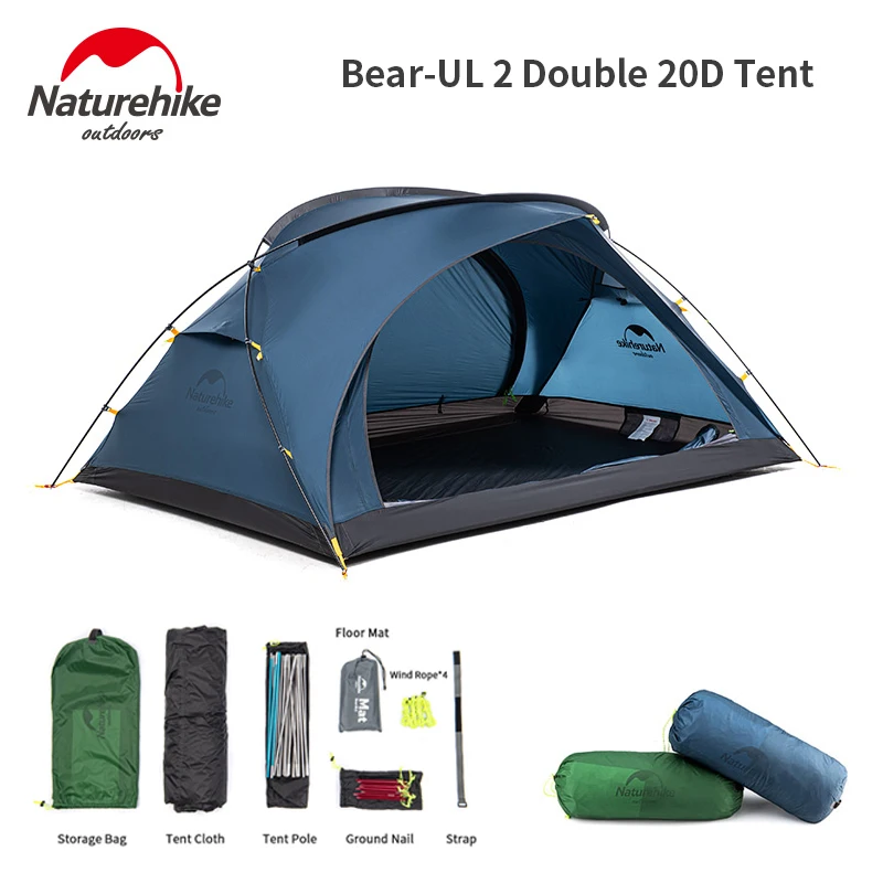 Naturehike Bear-UL2 Osôb Camping Stan Vonkajšie Ultraľahkým 20 d Nylon Textílie Dvojité Dvere Veľký Priestor Nepremokavý Stan S Mat
