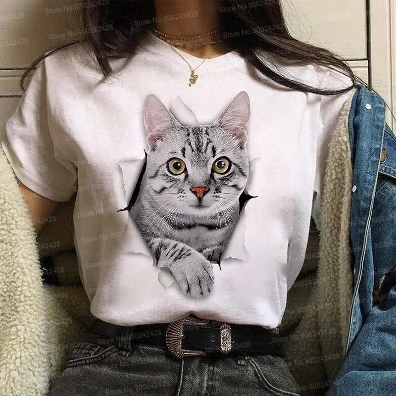 Nechcem Kiss Me mačka dámske tričko Harajuku zábavné roztomilý 3D mačacie hlavy Otvor T-Shirt Bežné Cartoon ženy kiss cat Graphic kórejský Topy