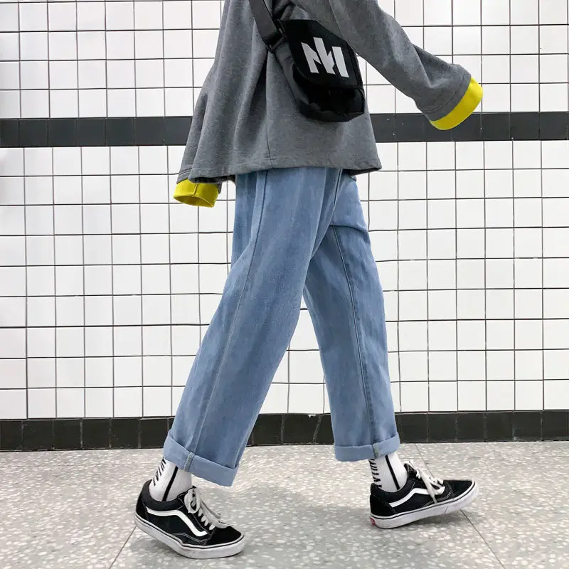 Neploha kórejský jednofarebné pánske Rovné Denim Nohavice 2020 Harajuku Muž Streetwear Voľné Ležérne Džínsy, Nohavice Muž Oblečenie